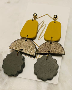 Gold Flake Neutral Clay Polymer Earrings