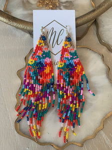 Floral Beaded Fringe Earrings