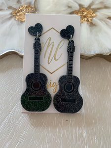 Fun Acrylic Guitar Earrings - Pink or Black