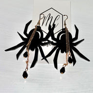 Acrylic Black Spider Halloween Earrings