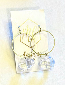 Gold Circle Stone Pendant drop earrings