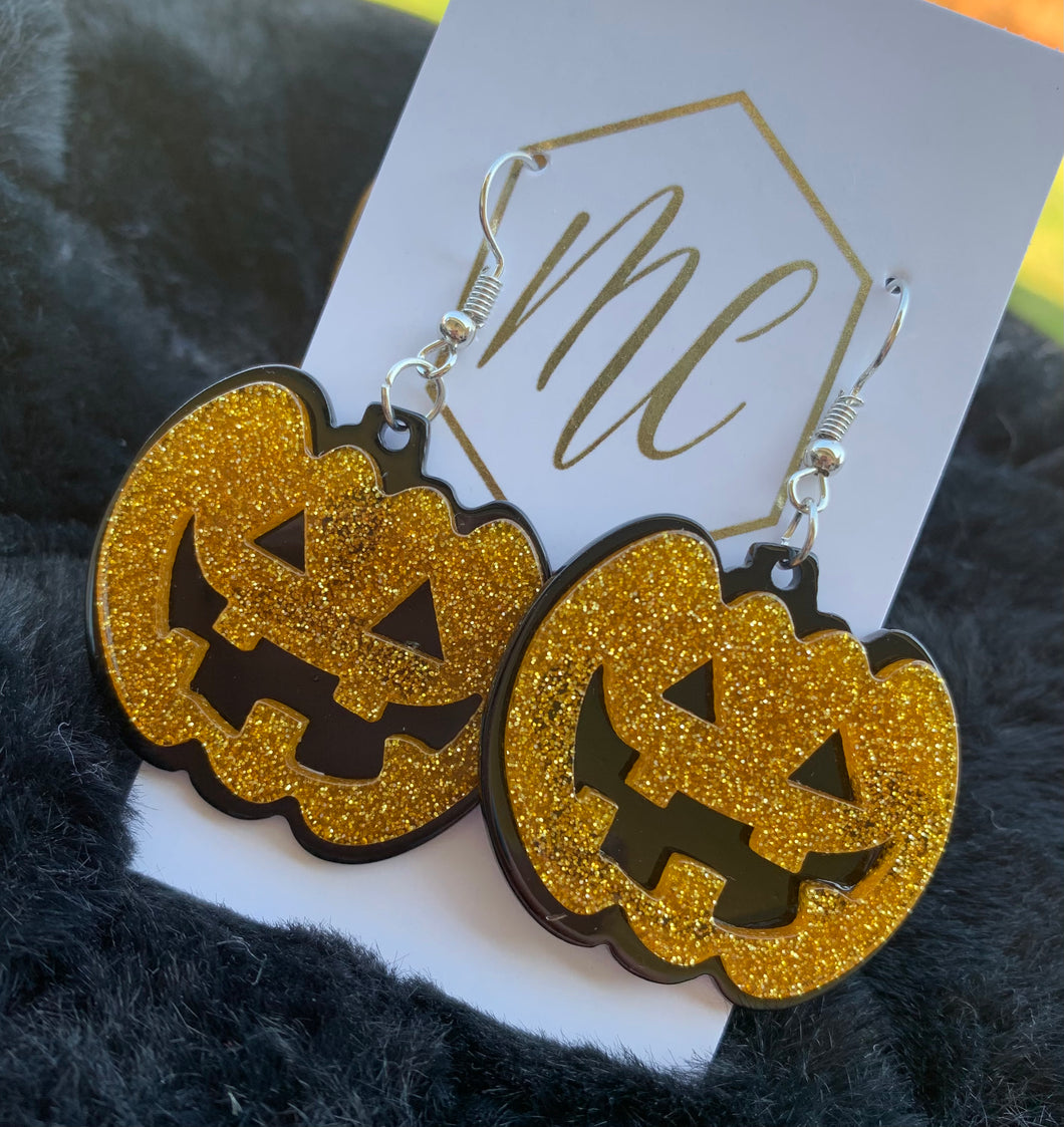 Glitter Pumpkin Halloween Acrylic Earrings Halloween