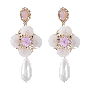 Flower & Pearl Drop Earrings Elegant