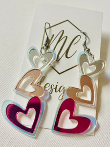 Romantic Shiny Acrylic Triple Heart Earrings