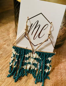 Beaded Fringe Gold Triangle Earrings