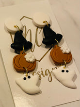 Clay Halloween Witch Hat Pumpkin Ghost earrings