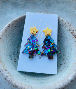 Glitter Star Tree and Reindeer Christmas Earrings