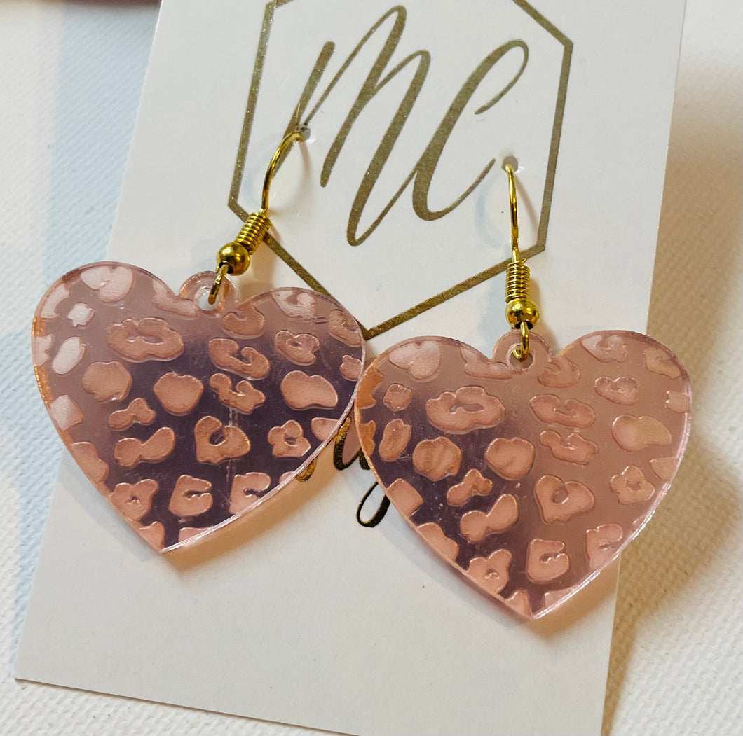 Leopard Heart Pink Earrings