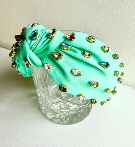 Jeweled Headband with Knot Multi Color Jewels