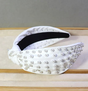 Leather Wide Knot Pearl Headbands