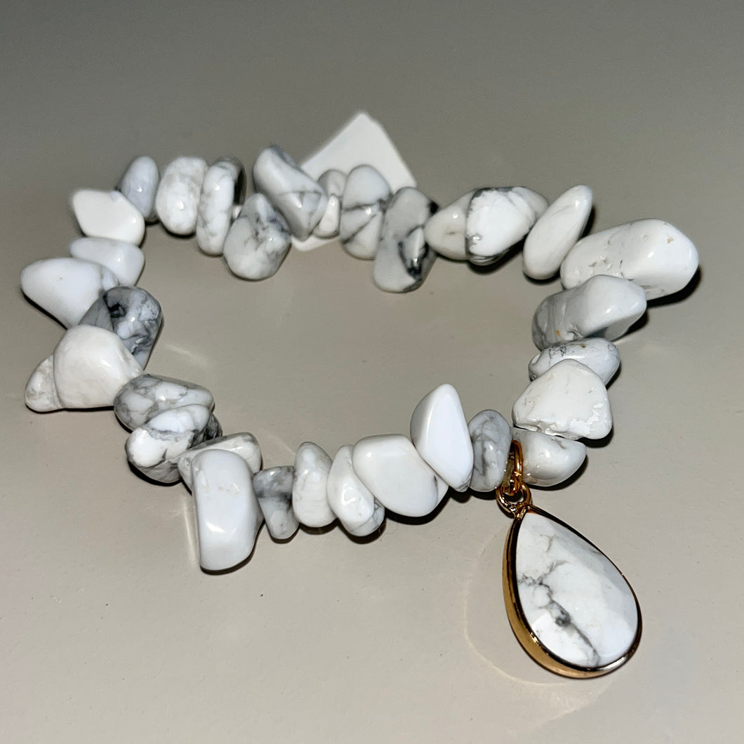 White Marbled Irregular Stone Beaded Bracelet