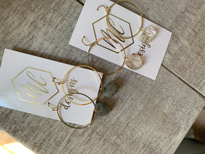 Gold Circle Stone Pendant drop earrings