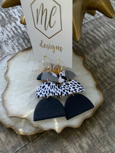 Black and White Triple Moon Clay Earrings