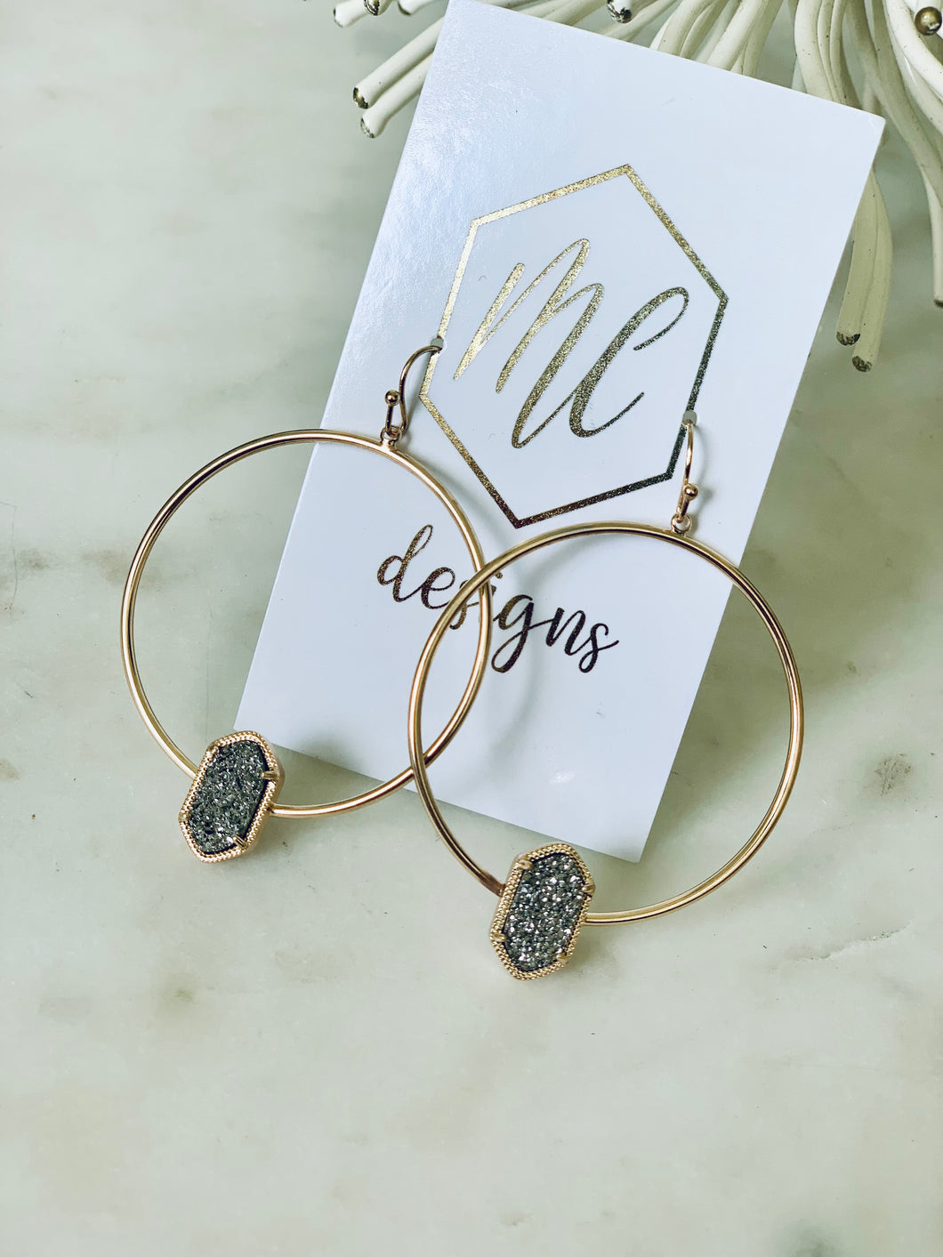 Gold Druzy circle earrings