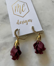 Maroon Rose and Rhinestone Earrings earrings