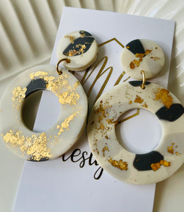 Gold Flake Circle Clay Earring