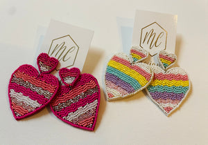 Large Beaded Heart Earrings Valentine's Day