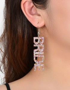 Bride Glitter Acrylic Word Earrings