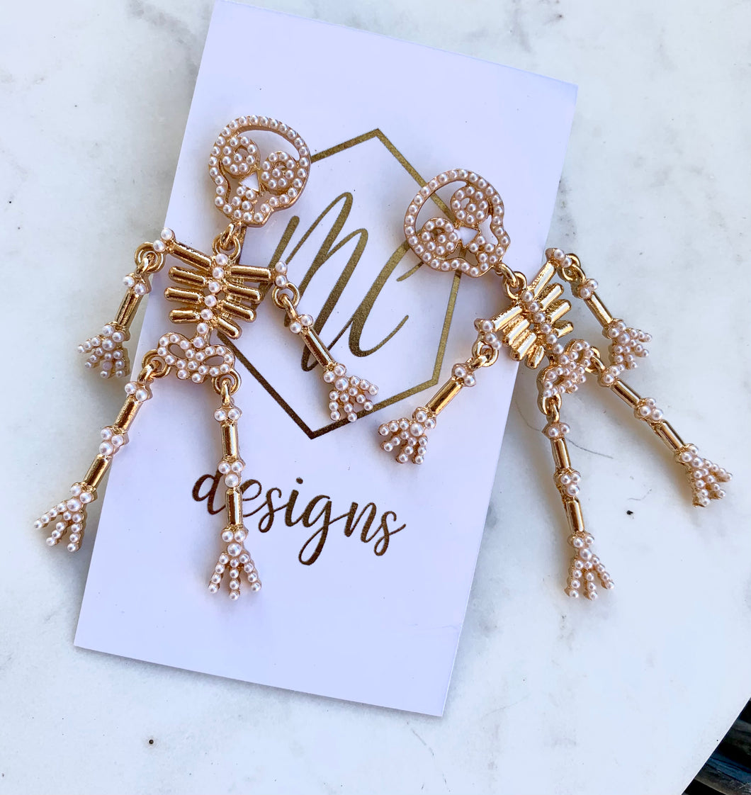 Pearl Beaded Skeleton Earrings Halloween
