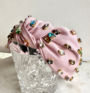 Jeweled Headband with Knot Multi Color Jewels