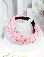 Pink Linen Jeweled Headband