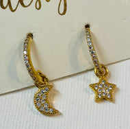 Small Rhinestone Star & Moon Hoops