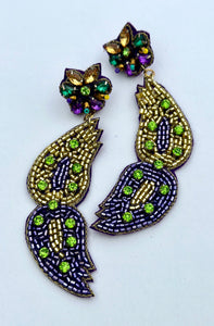 Beaded Mardi Gras Statement Earrings