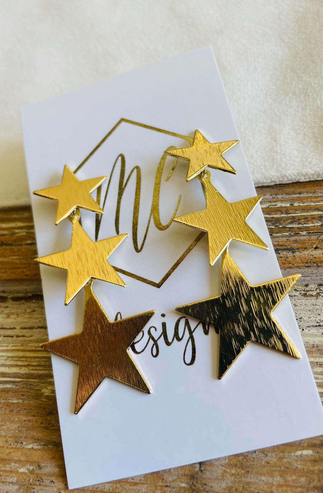 Triple Star Drop Earrings Gold Silver