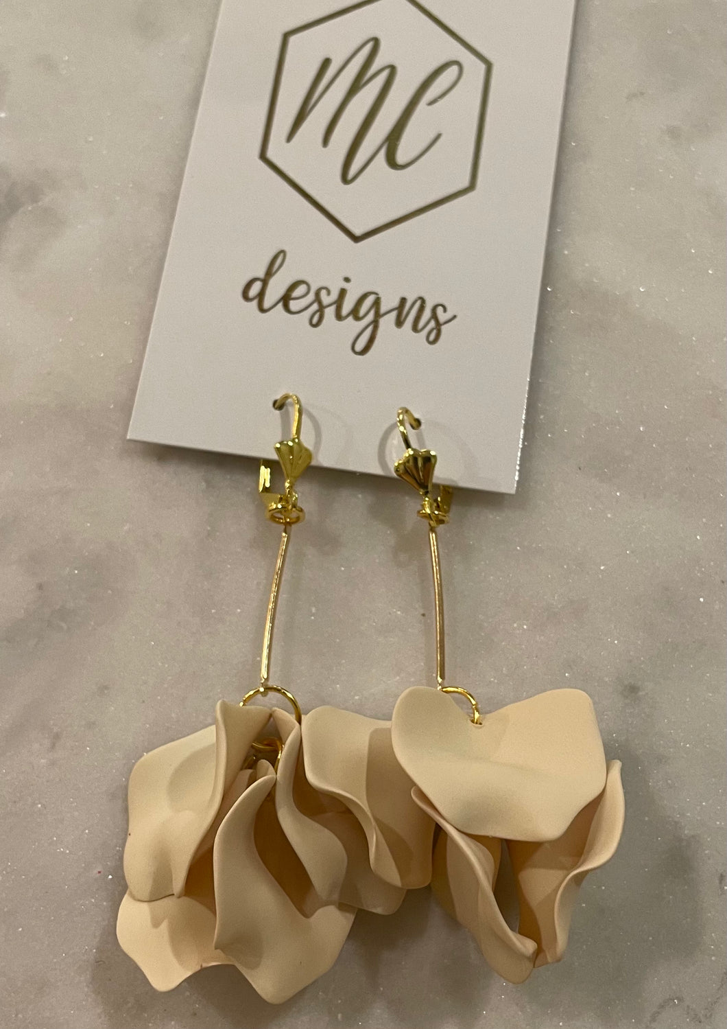 Long dangly flower petal earrings