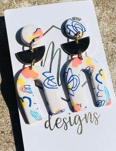 Graffiti U Shape Clay Earrings