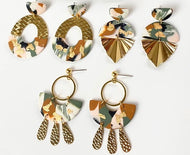 Green and Gold Clay Earrings