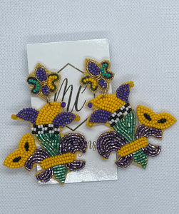 Beaded Mardi Gras Statement Earrings