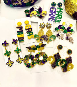 Beaded Mardi Gras Statement Earrings