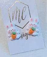 Cute White Bunny Earrings Holding a Carrot