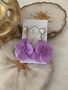 Large Acrylic Rhinestone Flower Earrings Elegant