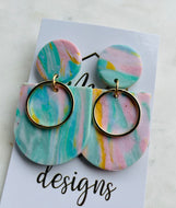 Aqua Mint and Pink Marble clay polymer earrings