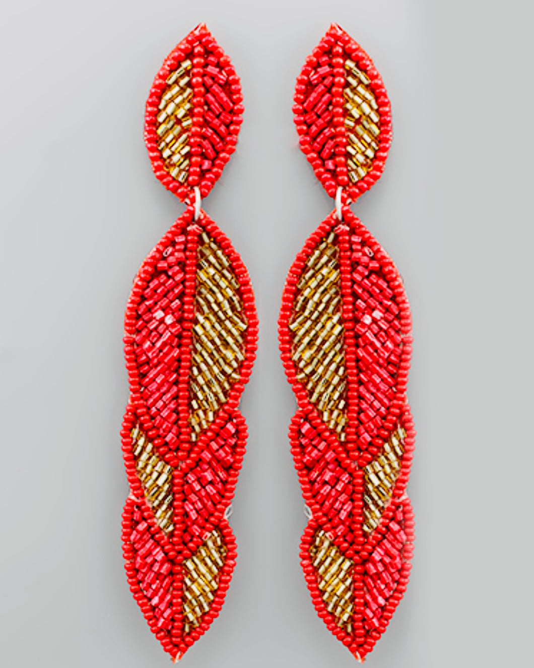 Stacked Leaves Seed Bead Earrings