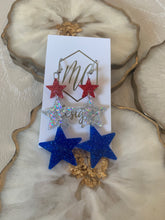 America Glitter Star and Heart Triple Earrings - Acrylic