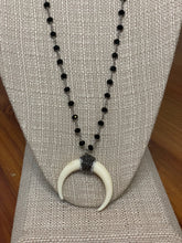 Black and silver rosary chain with crescent long necklace