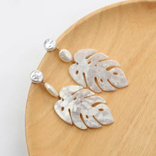 Pearlized Palm Leaf Earrings