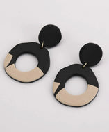 Black And Gray Round Clay Earrings