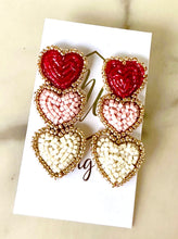 Beaded Triple Heart Valentine Earrings