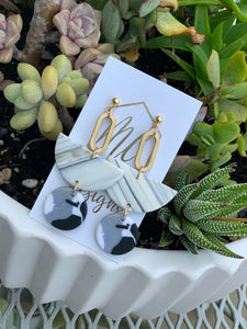 Black, White and Gold Clay Earrings