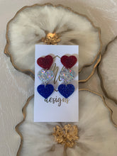 America Glitter Star and Heart Triple Earrings - Acrylic