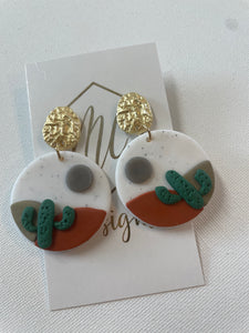 Round Clay Cactus Desert Earrings