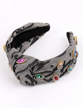 Gray Patterned and Jeweled Headband