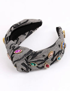 Gray Patterned and Jeweled Headband