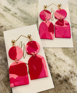 Pink and Red clay polymer earrings