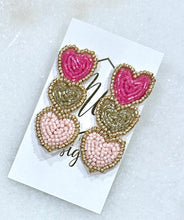 Beaded Triple Heart Valentine Earrings