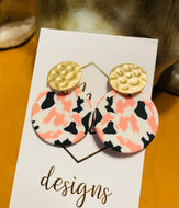 Pink white and black clay polymer earrings